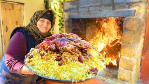 دستور پخت مرغ و پلو سنتی آذربایجانی در اجاق سنگی! | زندگی روستایی