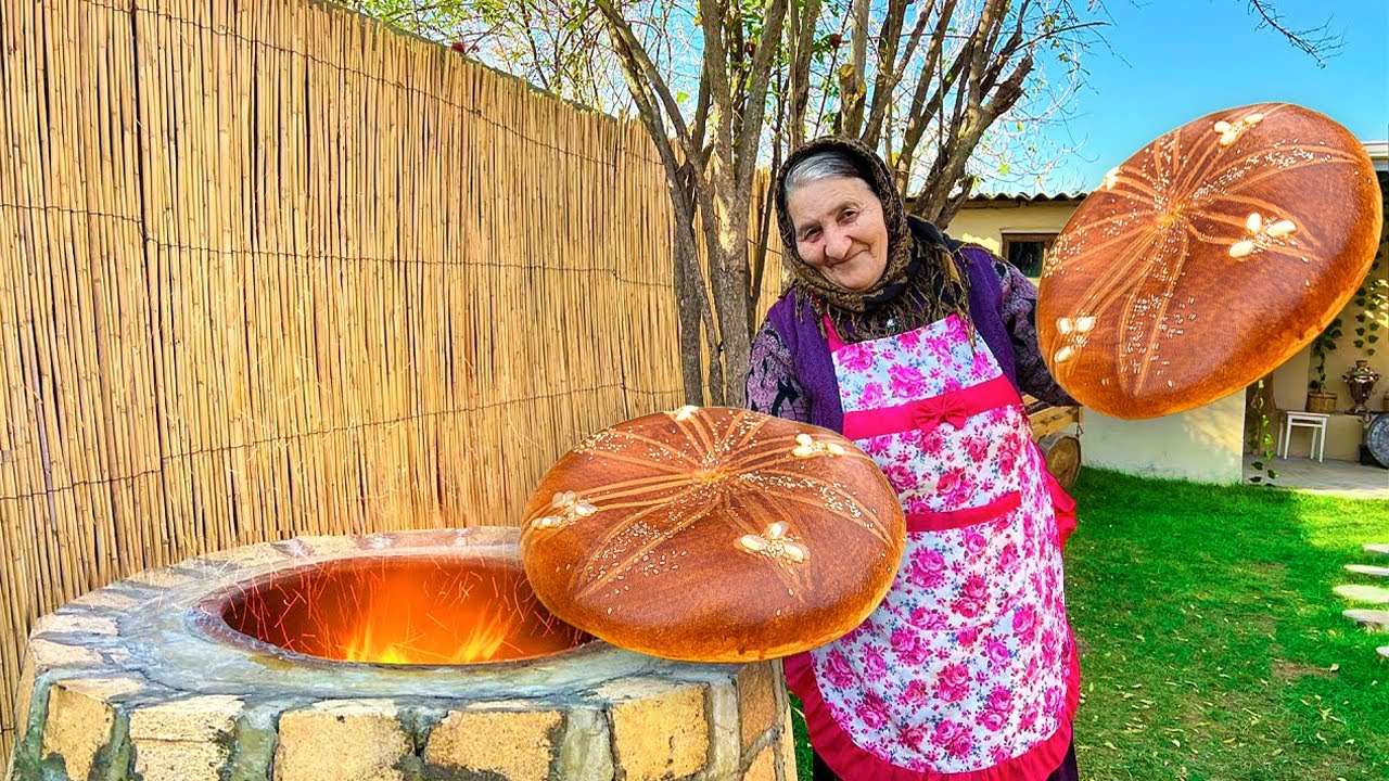 دستور پخت نان شیرین سنتی توسط مادربزرگ در تنور | زندگی روستایی آذربایجان